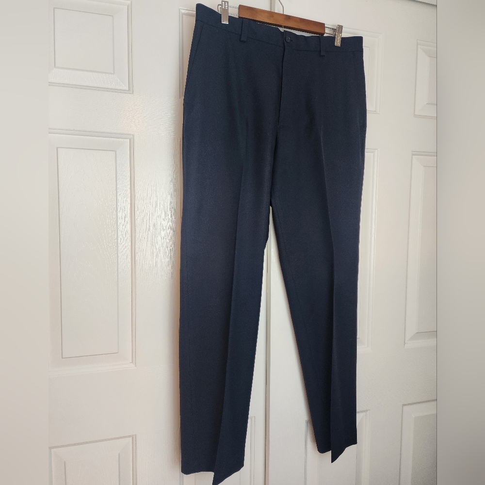 Hagger Navy Blue Flat Front Slash Pockets  Men's Dress Pants 36 × 32
